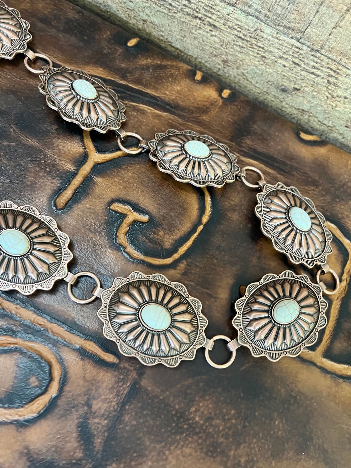 Western Copper White Oval Concho Belt 