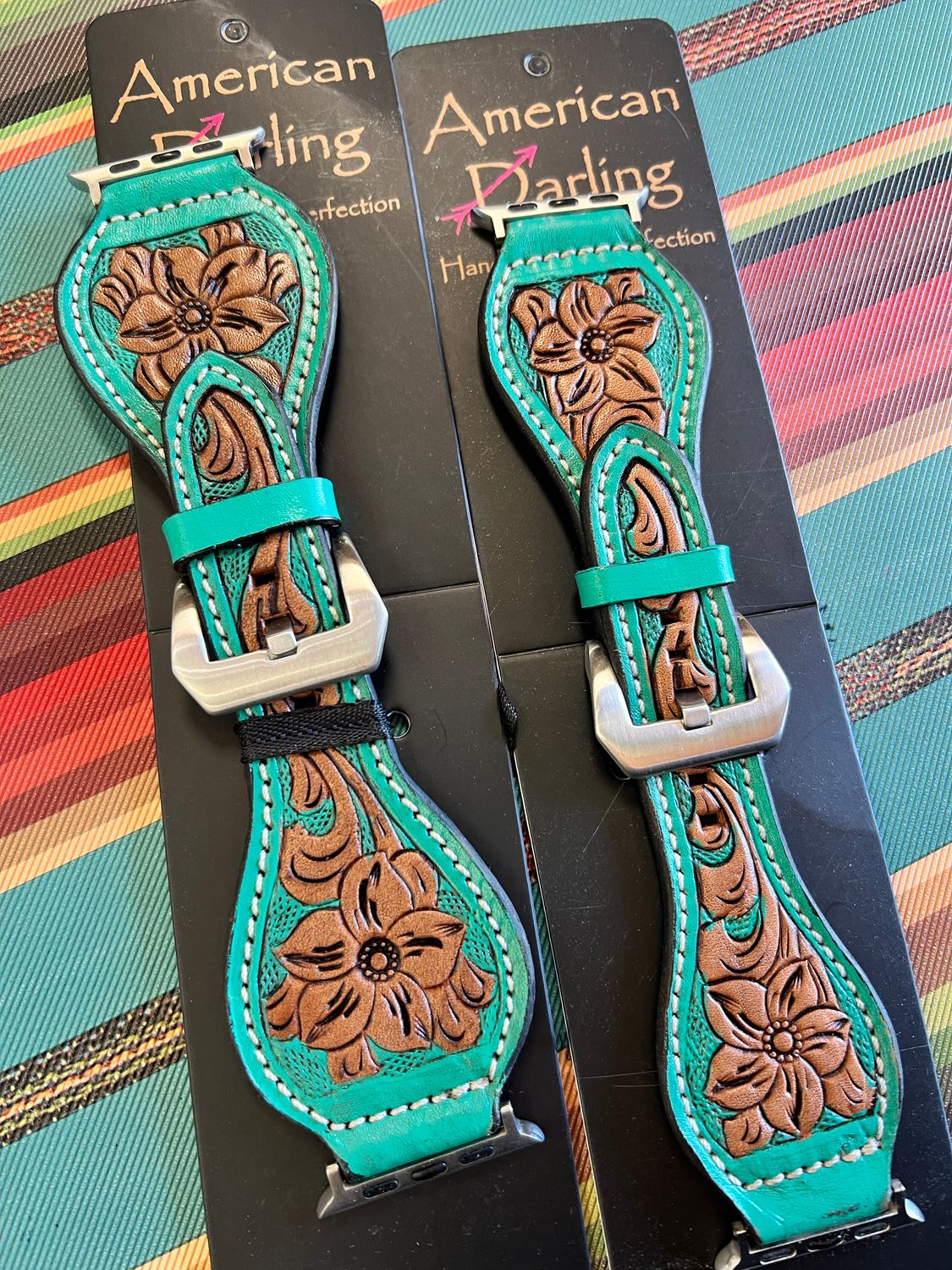 Floral Tooled Teal Outline Watchbands