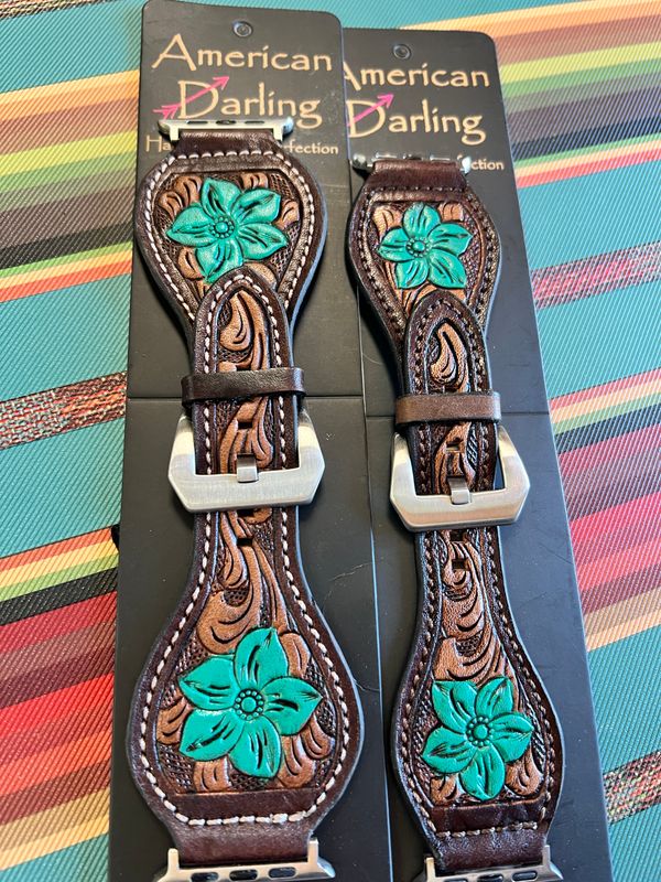 Teal Floral Dark Leather Watchbands