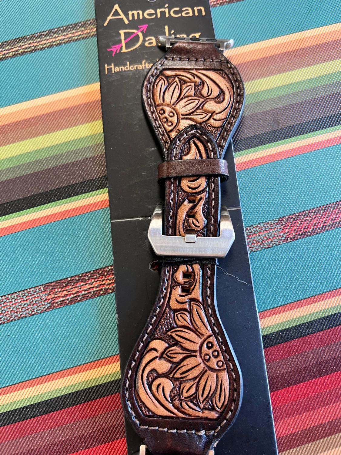 Tan Floral with Dark Outlined Leather Watchband