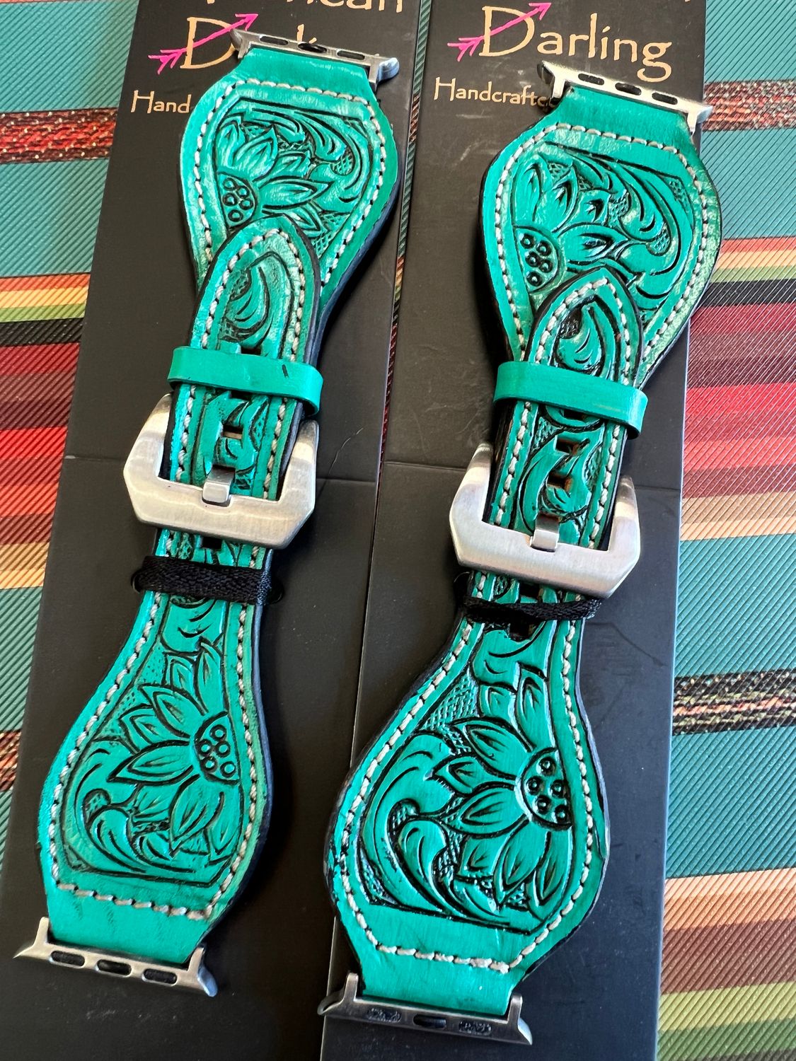 All Teal Tooled Leather Watchband