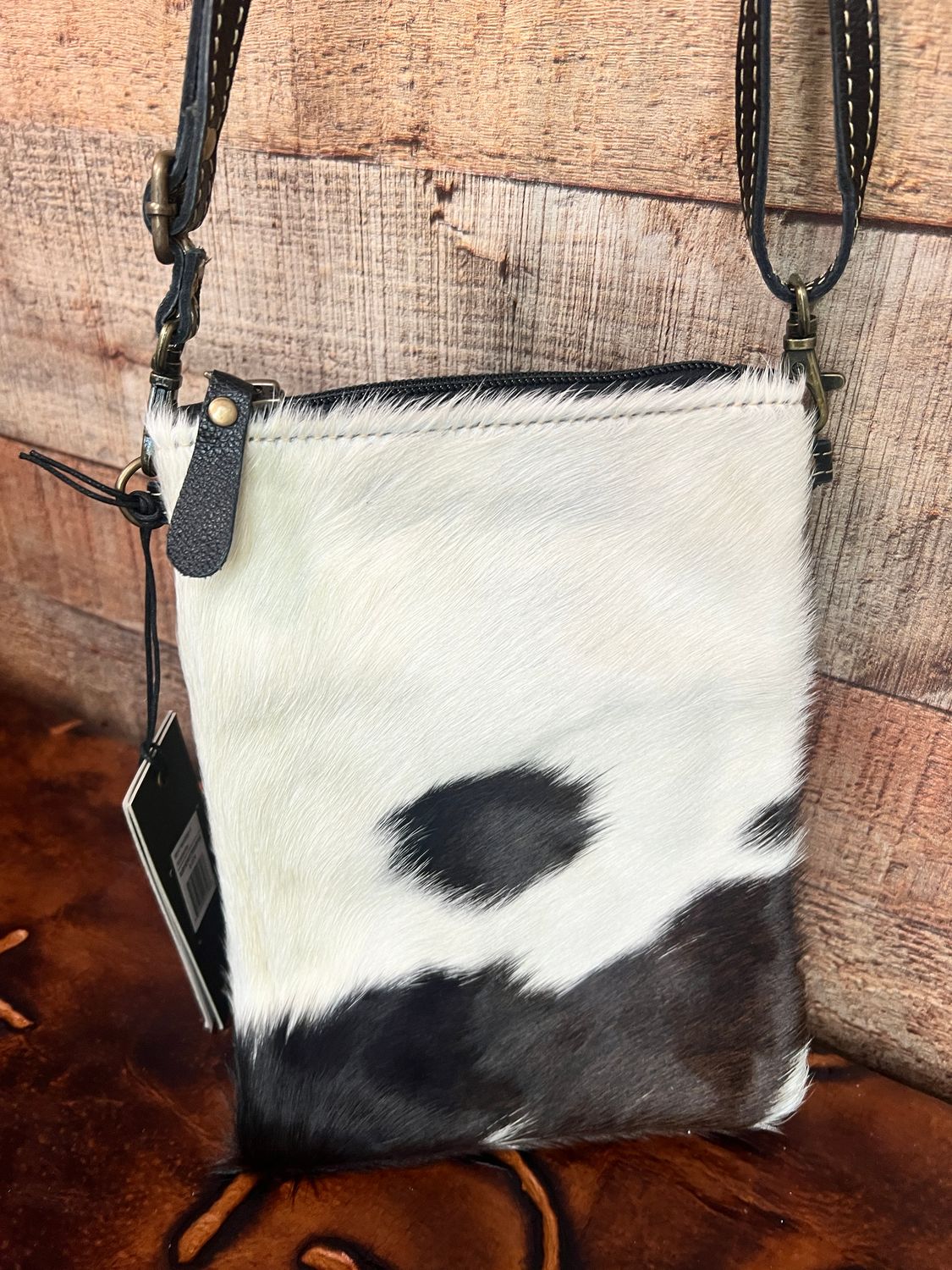 Black White Cowhide Small Crossbody Bag