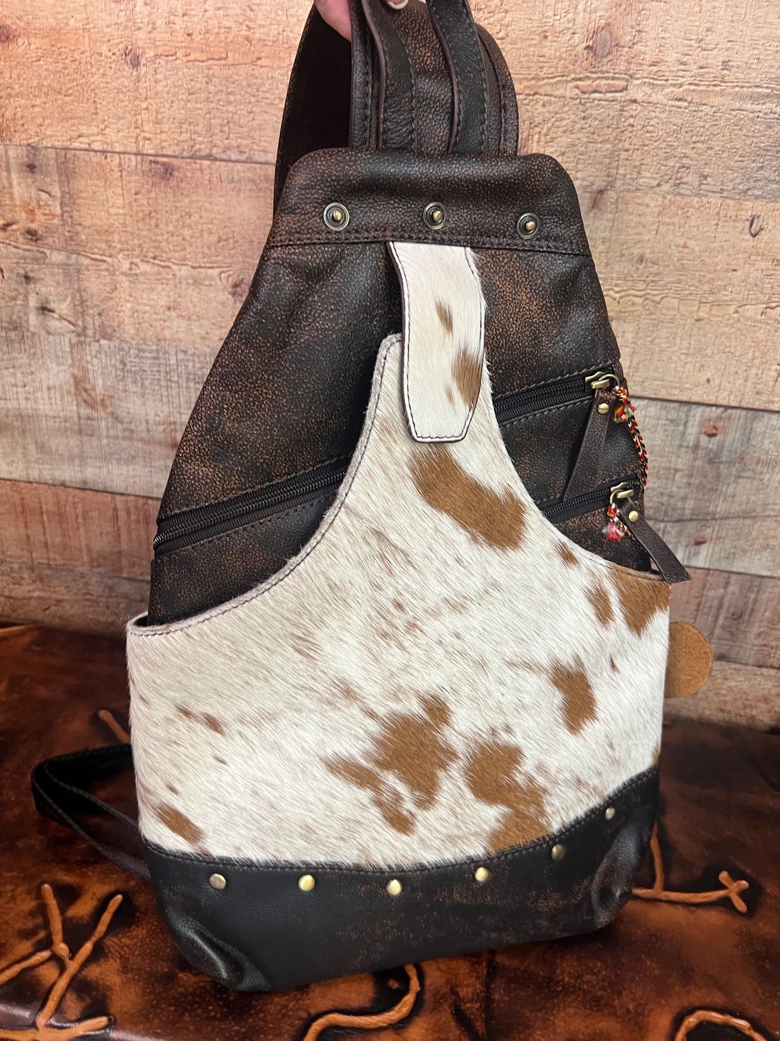 Leather &amp; Cowhide Sling Bag