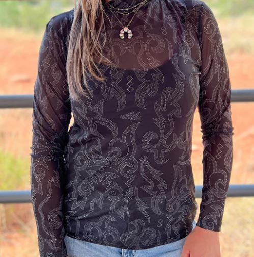 Black Boot Stitch Mesh Top
