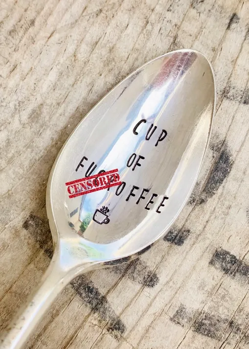 Naughty Coffee Themed Hand-Stamped Vintage Silver Spoons - Cup of F***offee (teaspoon)