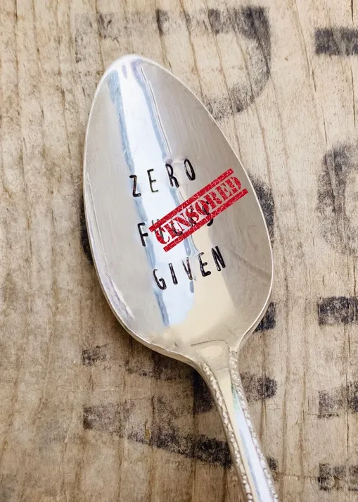Naughty Coffee Themed Hand-Stamped Vintage Silver Spoons - Zero F***s Given (teaspoon)