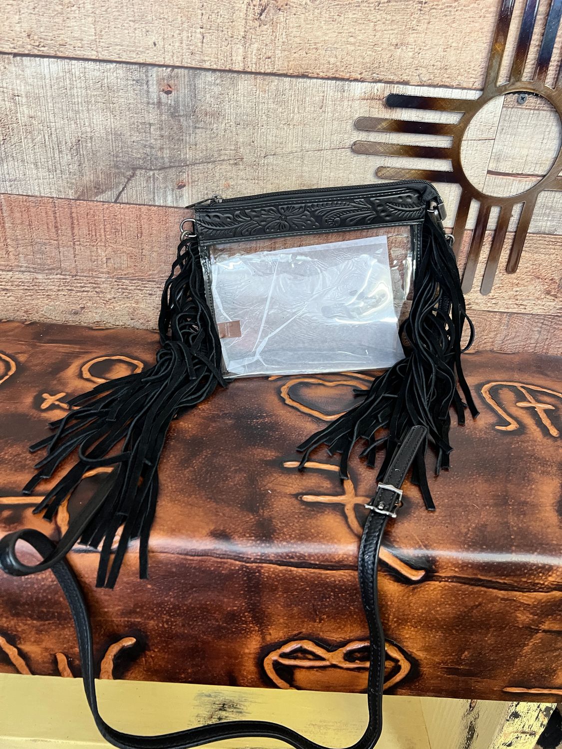 Black Fringe Clear Crossbody Bag