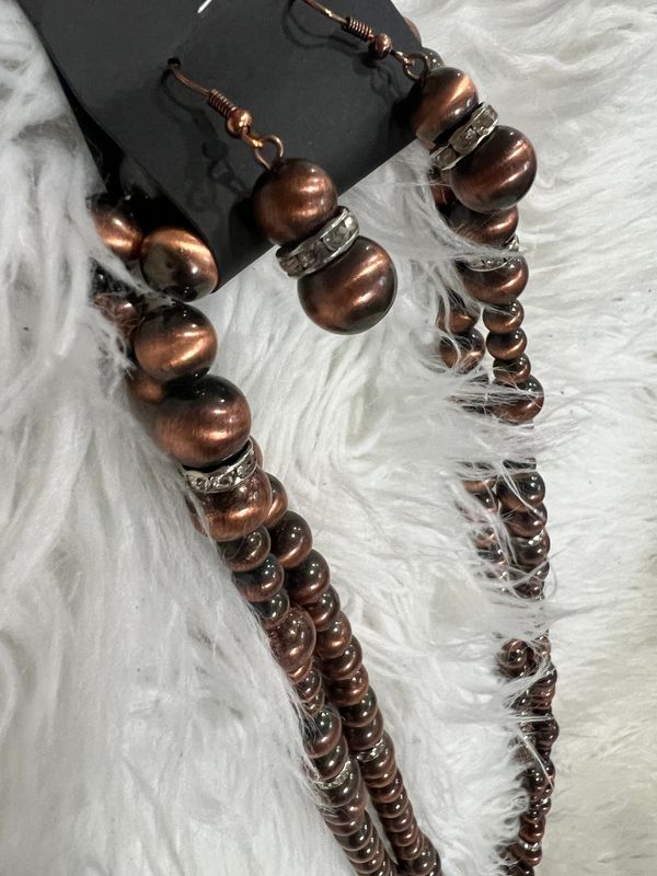 Fashion Copper Navajo Bead Bling Necklace Set