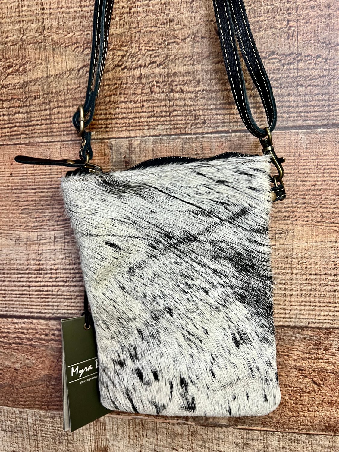 Salt &amp; Pepper Cowhide Pouch Crossbody