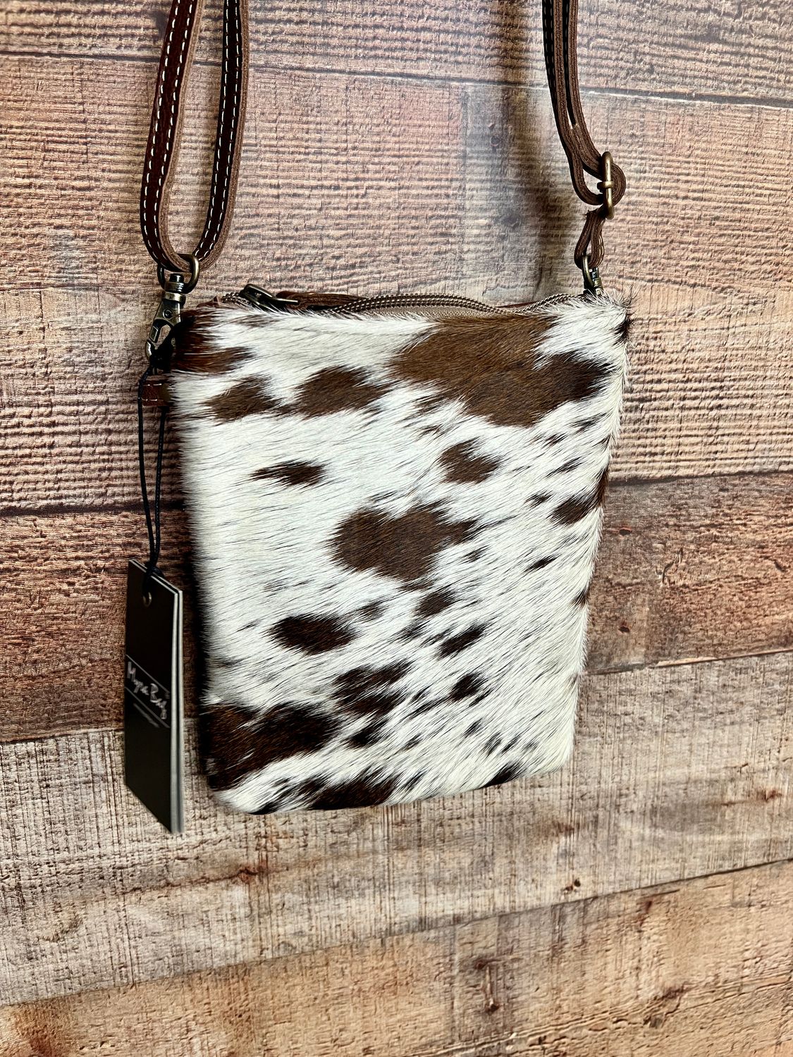White Brown Cowhide Pouch Crossbody