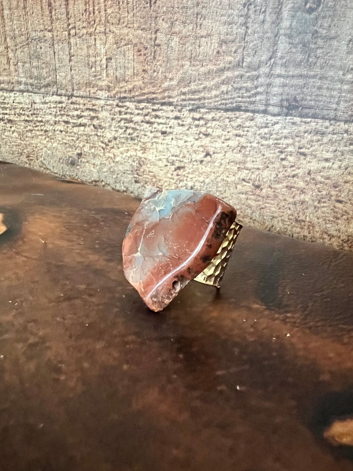 Chunky Aqua Terra Slab Cocktail Statement Ring