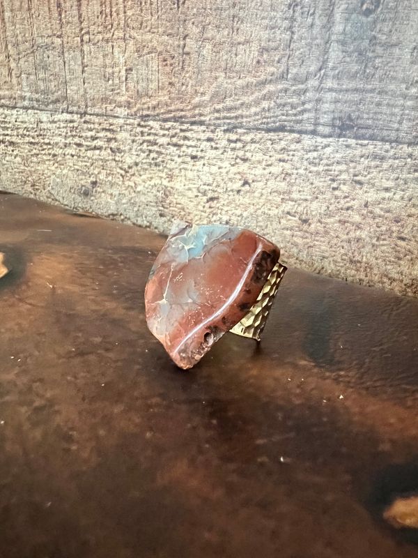 Chunky Aqua Terra Slab Cocktail Statement Ring