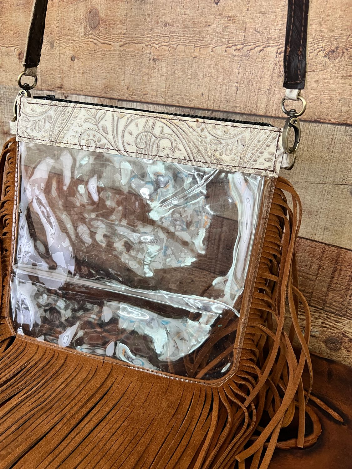 Paisley Leather Fringe Crossbody