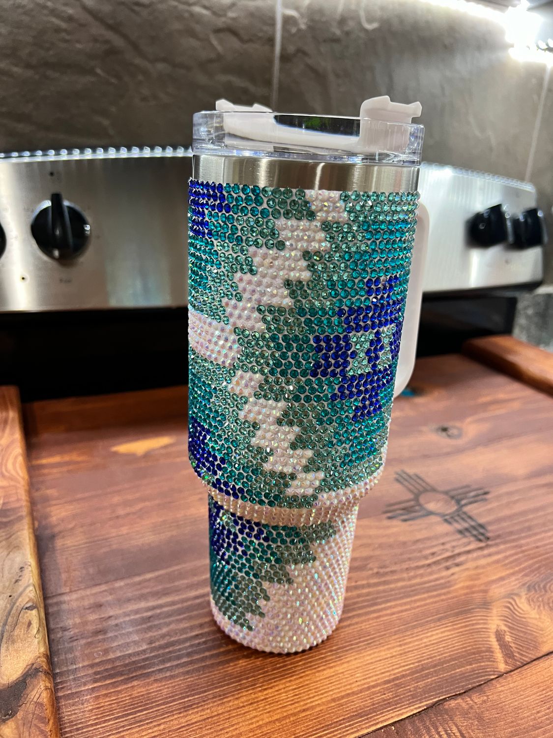 Rhinestone White Turquoise Aztec 40 oz Tumbler