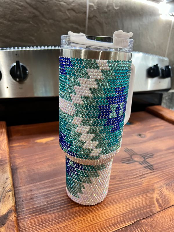 Rhinestone White Turquoise Aztec 40 oz Tumbler