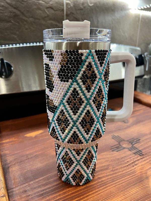 Rhinestone Brown Leopard Turquoise 40 oz Tumbler