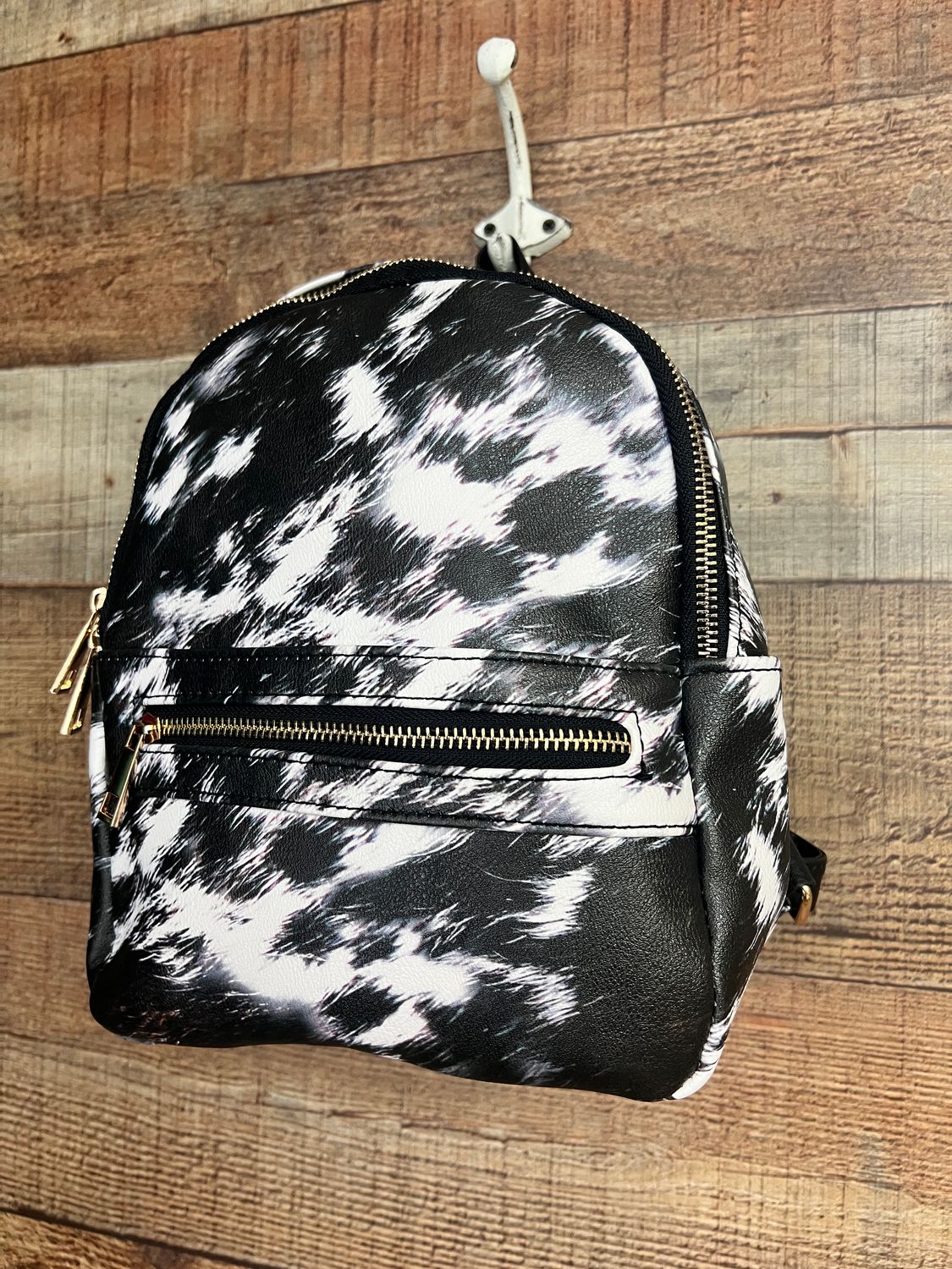 Black Cow Print Backpack 