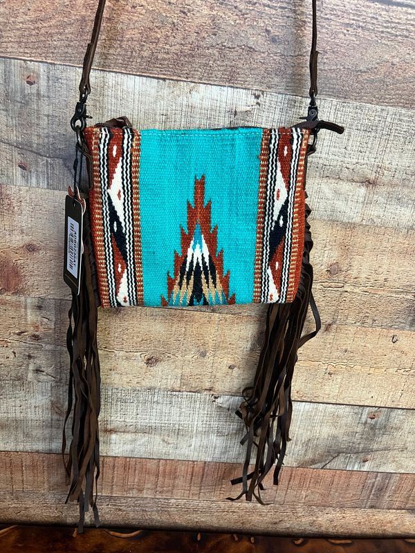 Turquoise Saddle Blanket Fringe Crossbody 