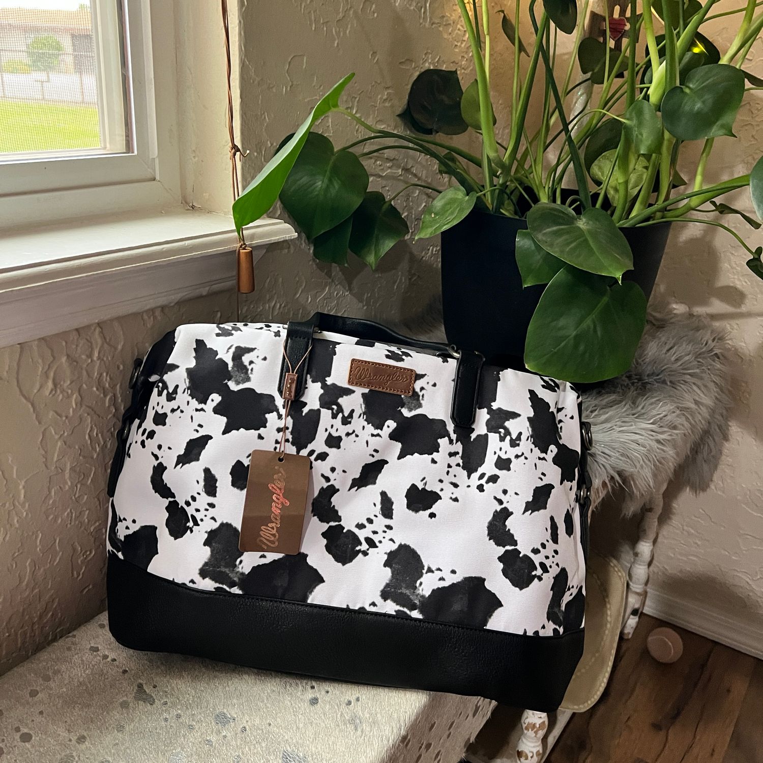 Wrangler Black Cow Print Weekender Bag