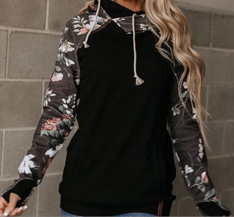 Black Floral Double Hood Ampersand Sweatshirt 