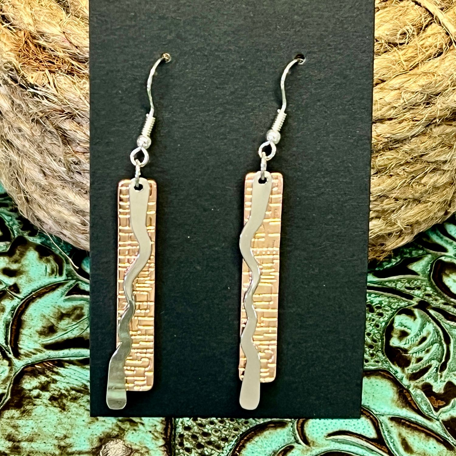 Copper Hammered Bar Earrings 