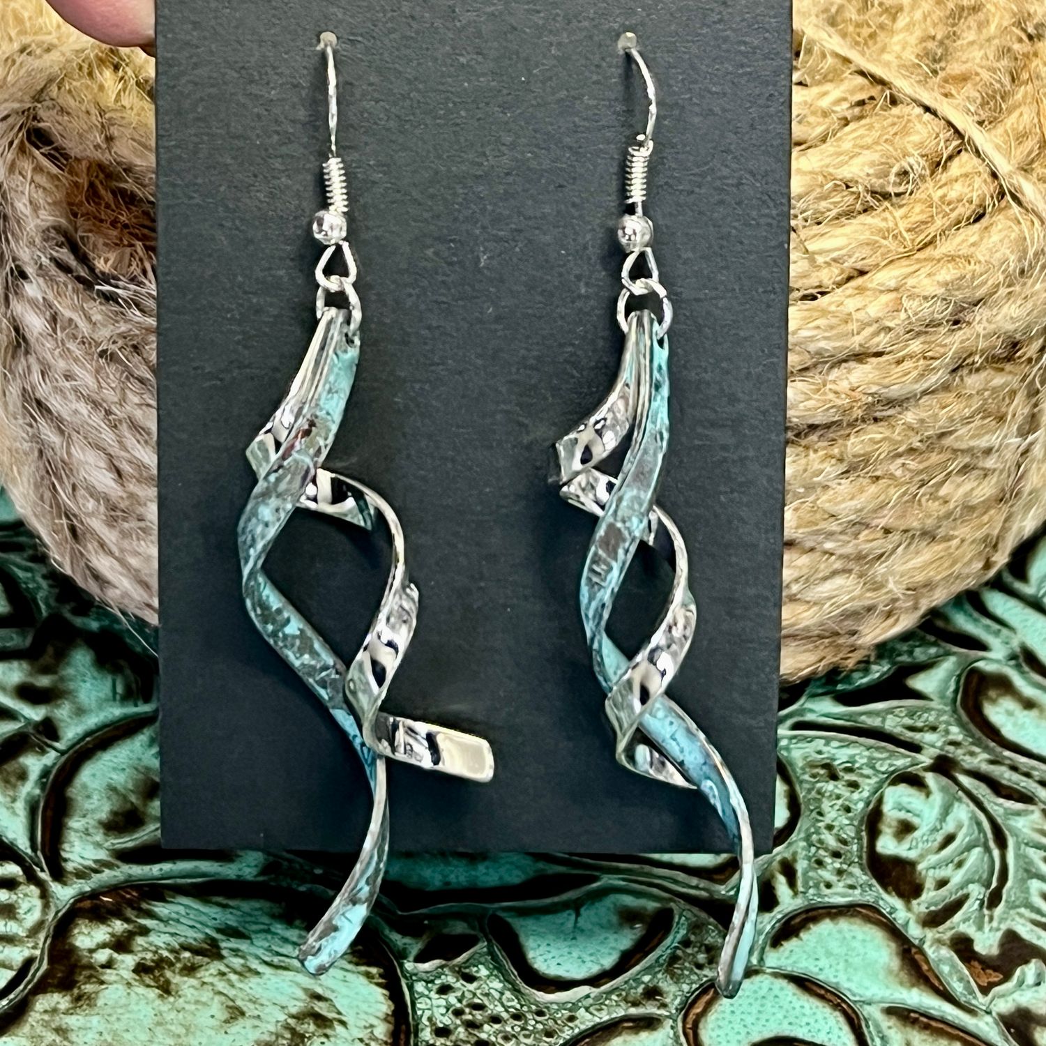 Patina Spiral Silver Earrings 