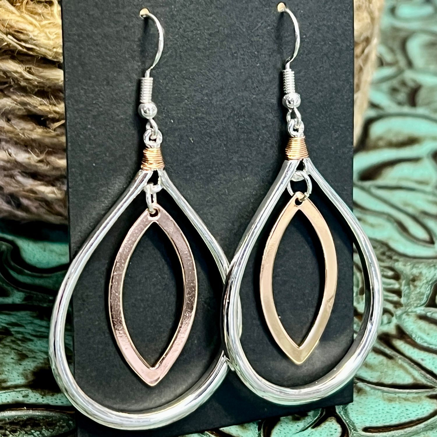 Teardrop Copper Frame Earrings