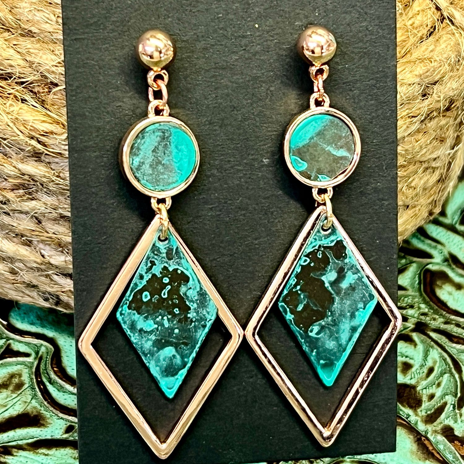Diamond Drop Earrings Copper