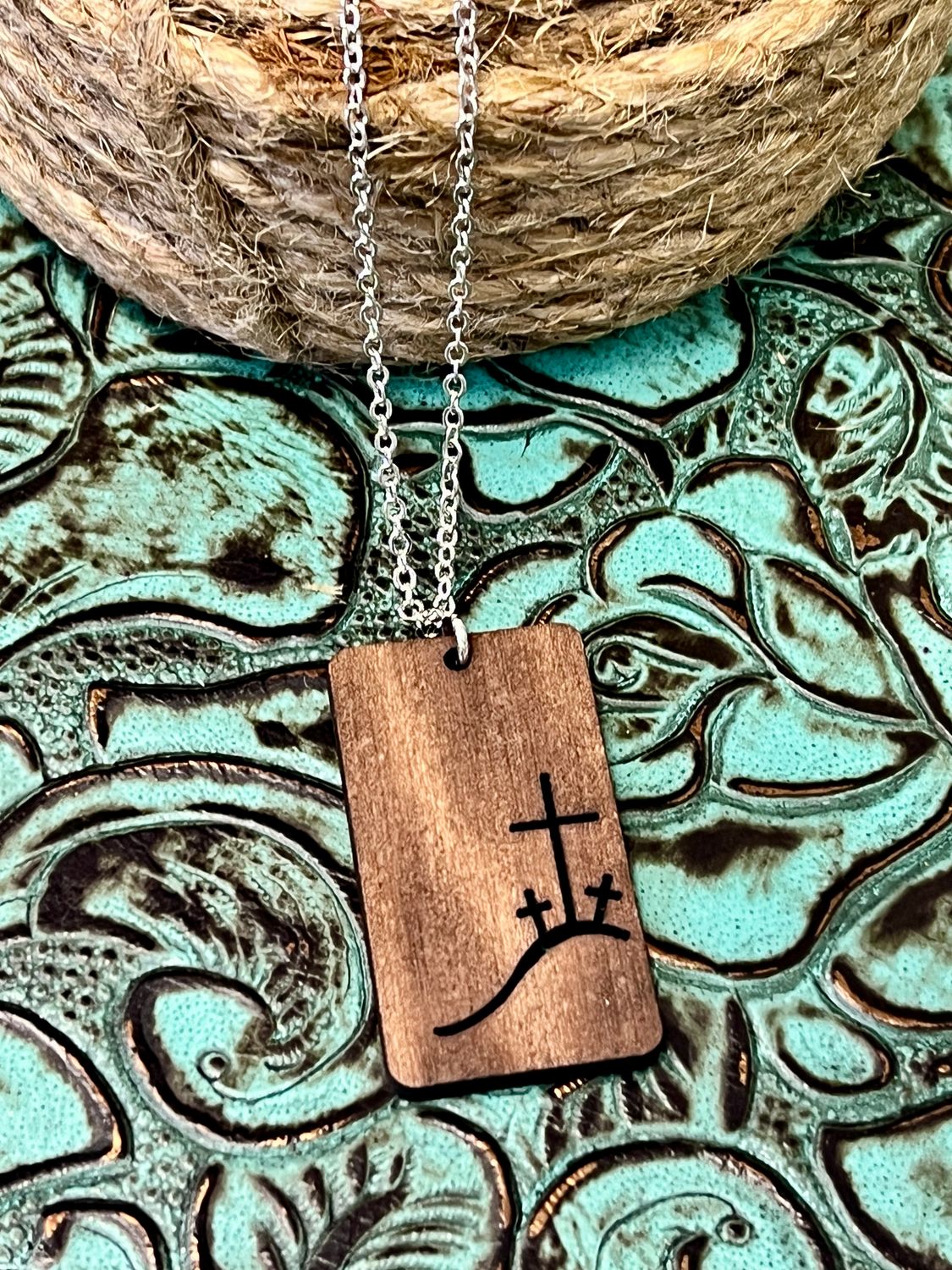 Fashion Three Crosses Wooden Pendant Necklace