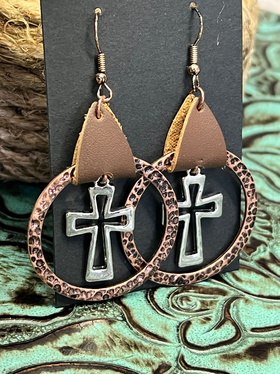 Hammered Silver Cross Earrings