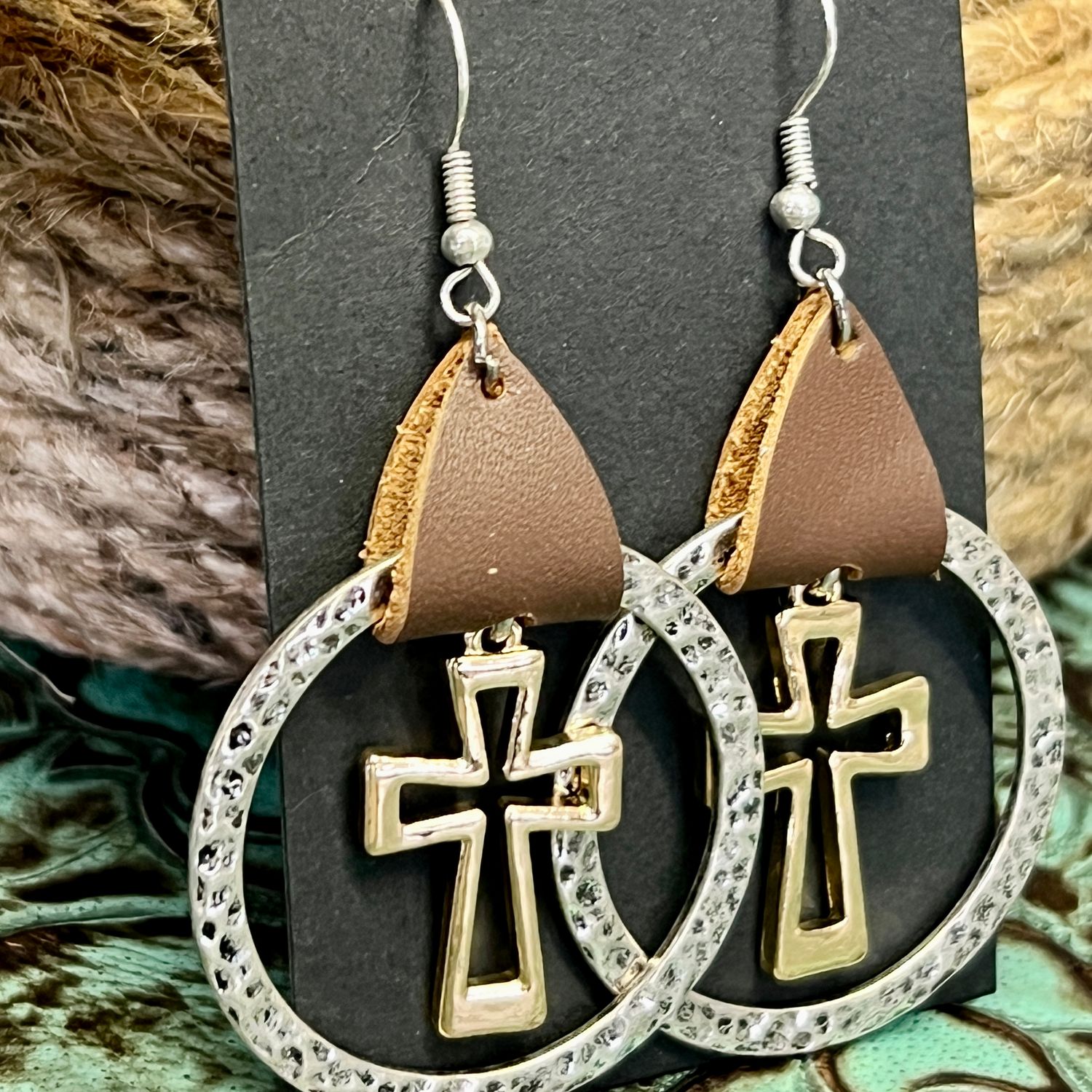 Hammered Copper Cross Earrings 