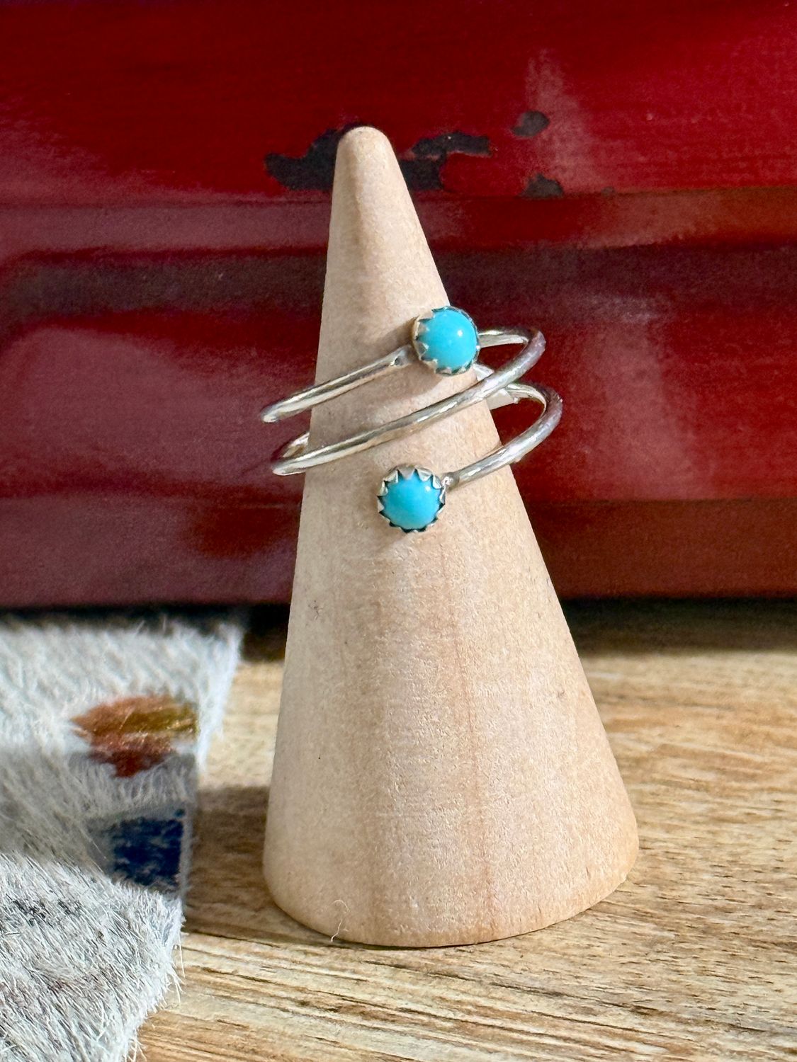 Turquoise Double Stone Wrap Around Ring Size 6