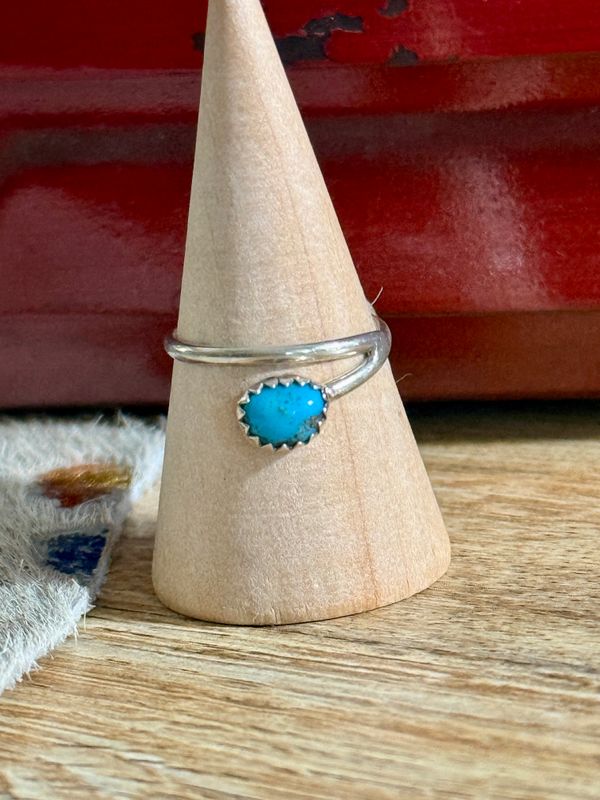 Authentic Turquoise Half Wrap Sterling Silver Ring Size 5/6