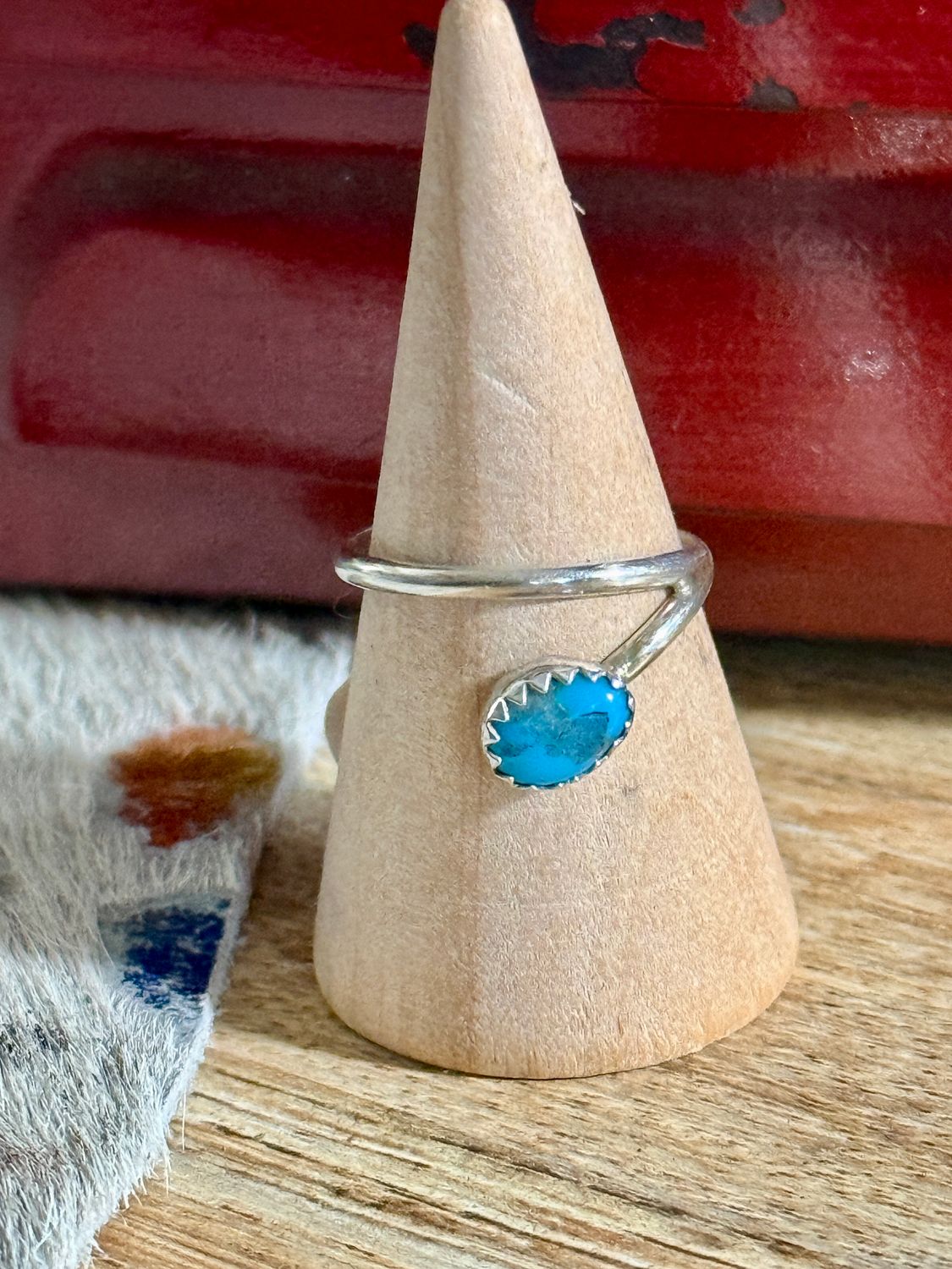 Authentic Turquoise Half Wrap Sterling Ring Size 6