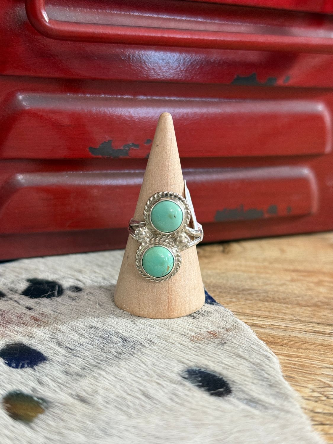 Authentic Light Teal Double Stone Sterling Ring Size 7.5