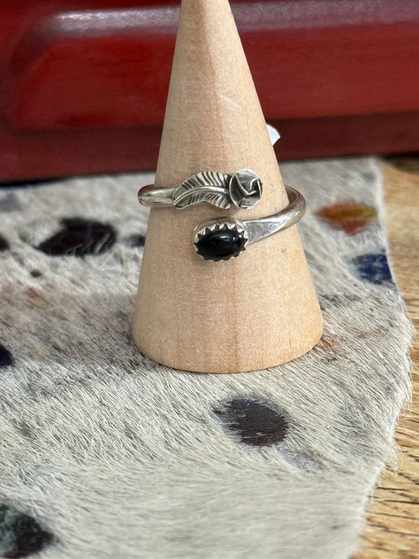 Authentic Onyx Floral Adjustable Sterling Ring
