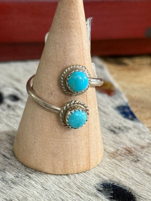 Turquoise Double Stone Adjustable Ring 
