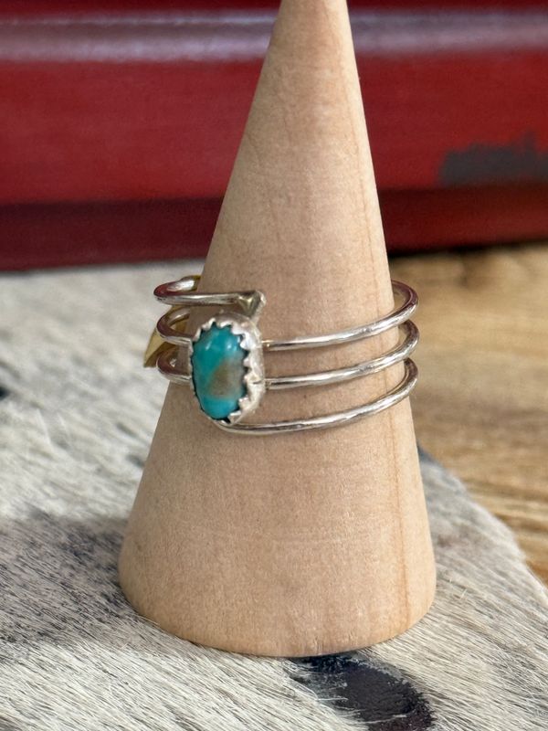 Authentic Sterling Three Band Turquoise Stone Ring Size 6.5