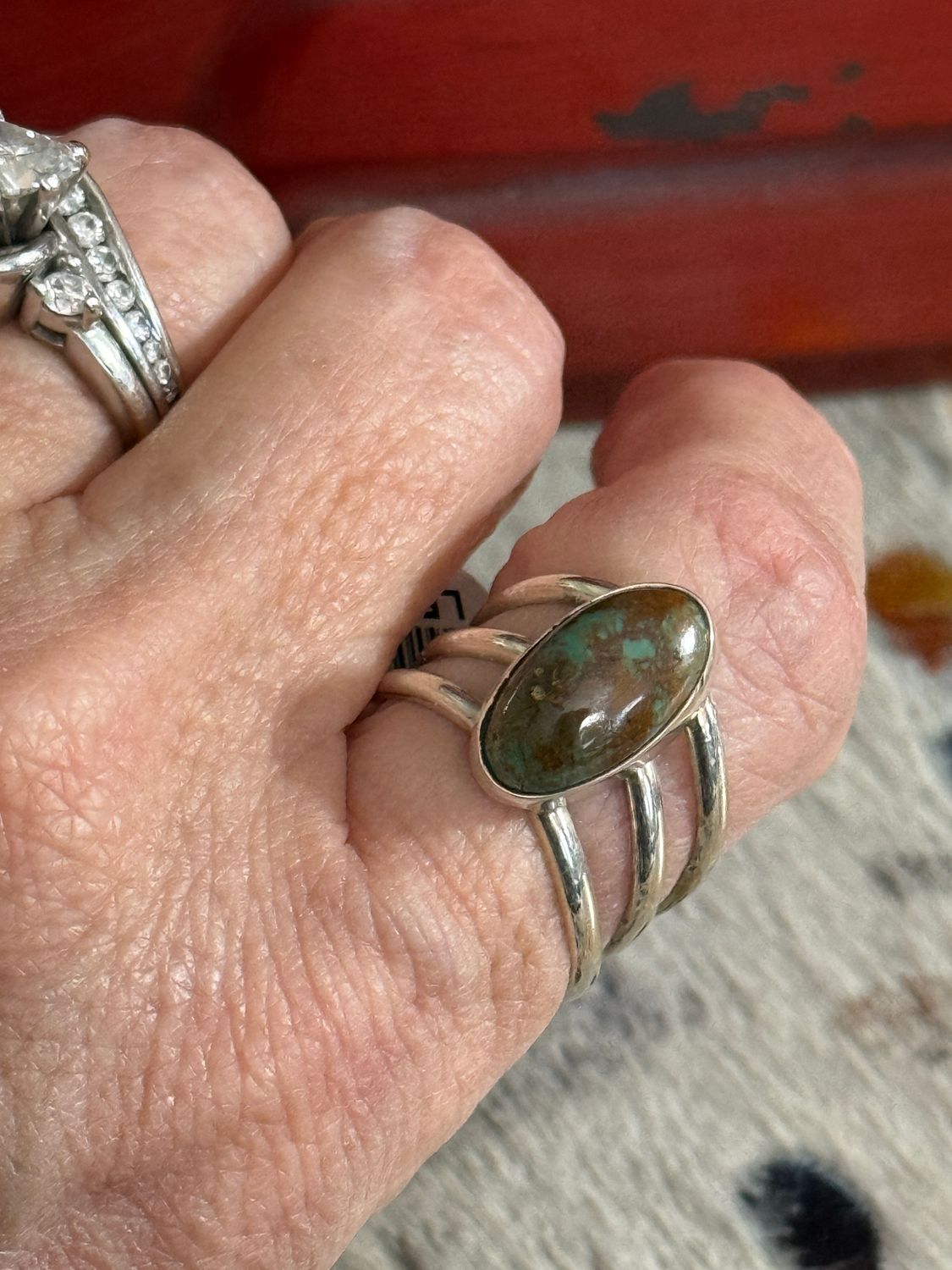 Authentic Green Turquoise Slant Ring Size 7