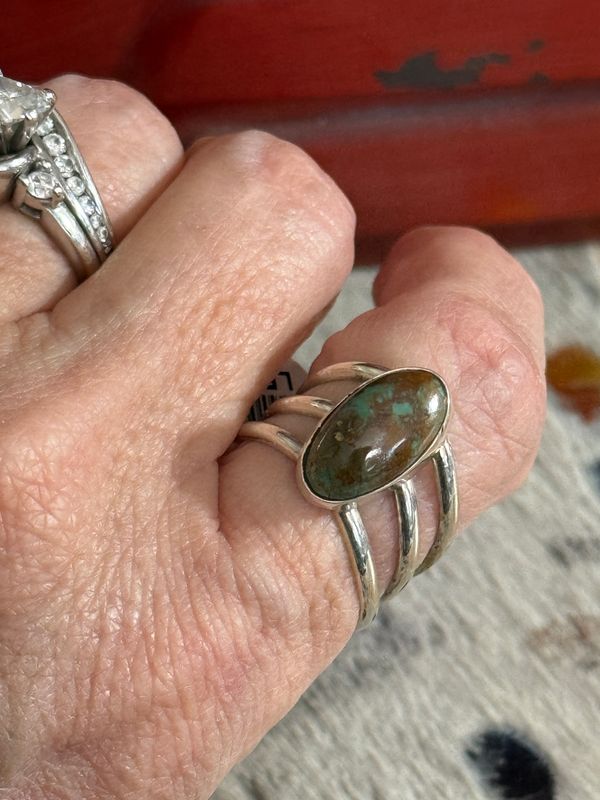 Authentic Green Turquoise Slant Ring Size 7