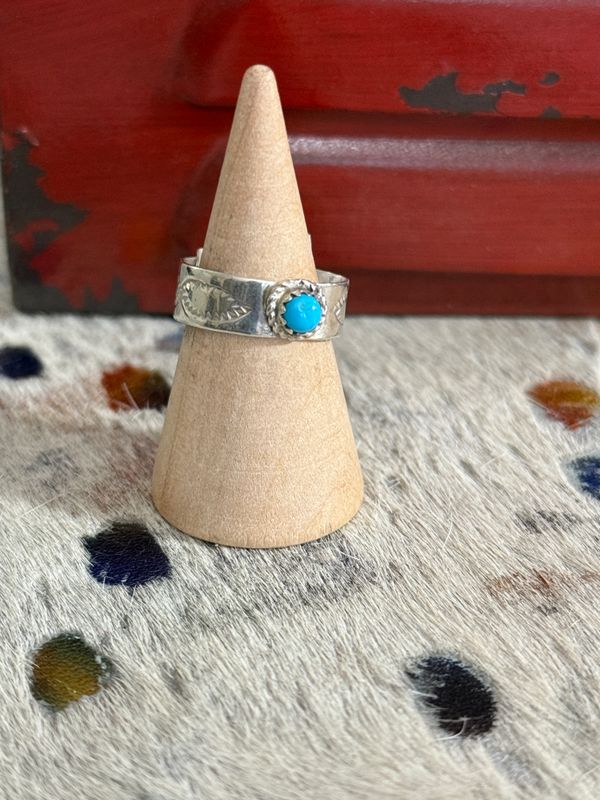 Authentic Stamped Band with Turquoise Stone Atop Size 6.5