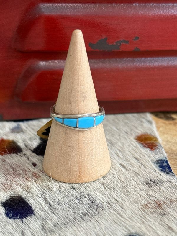 Authentic Turquoise Inlay Sterling Silver Ring  Size 6
