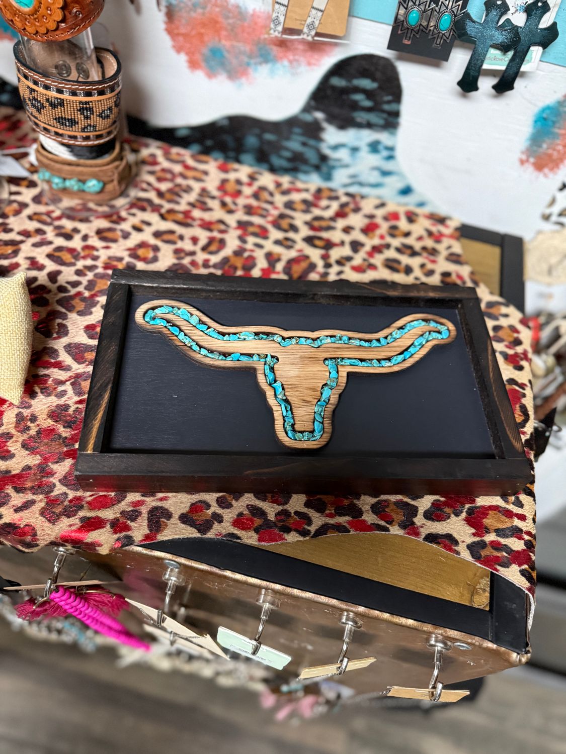 Longhorn turquoise River Decor Black Outline