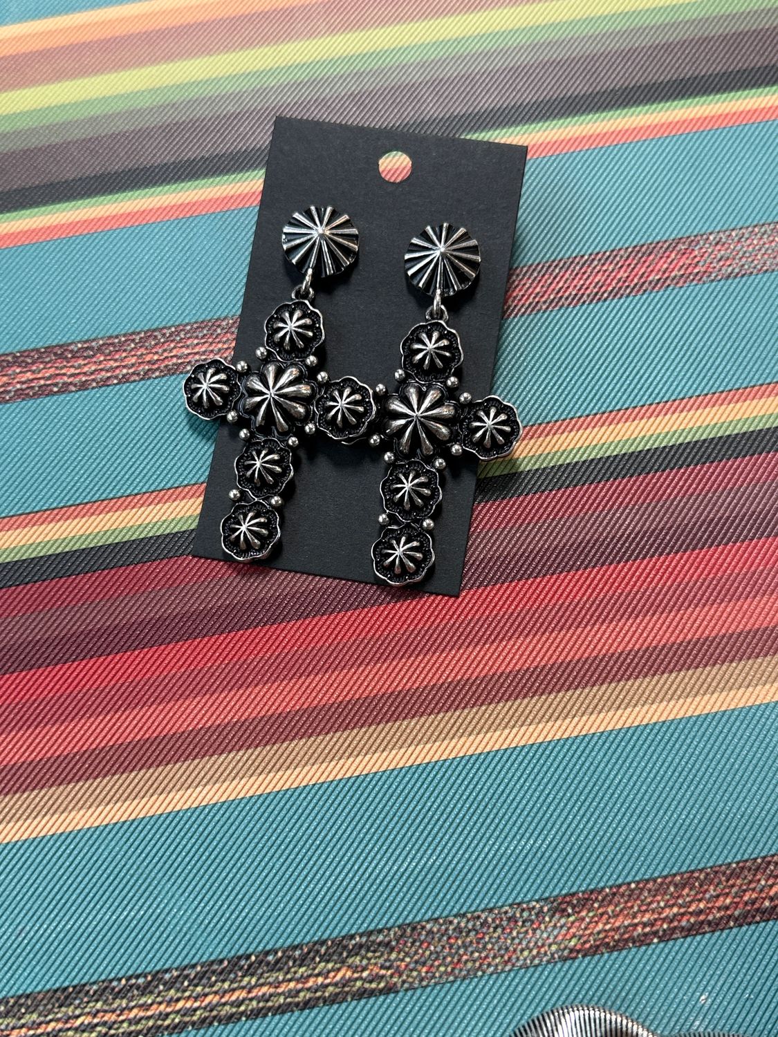 Silver Cross Concho Earrings