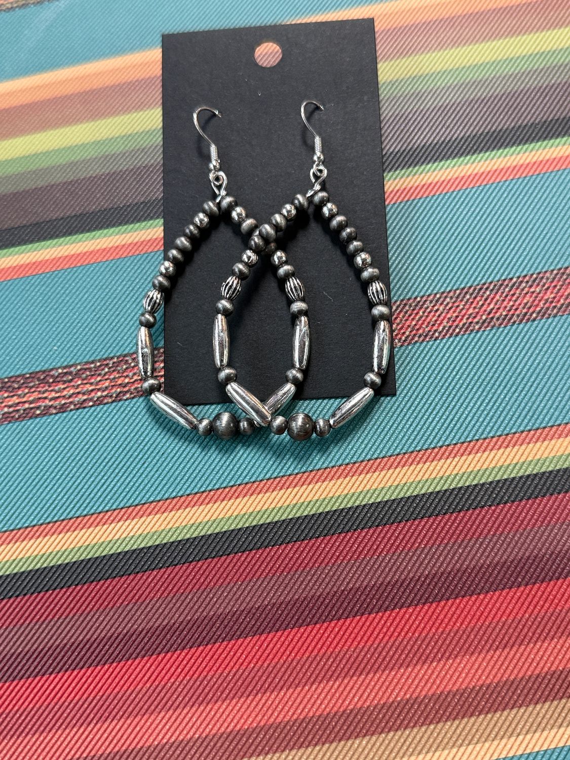 Silver Bead Oval Earrings