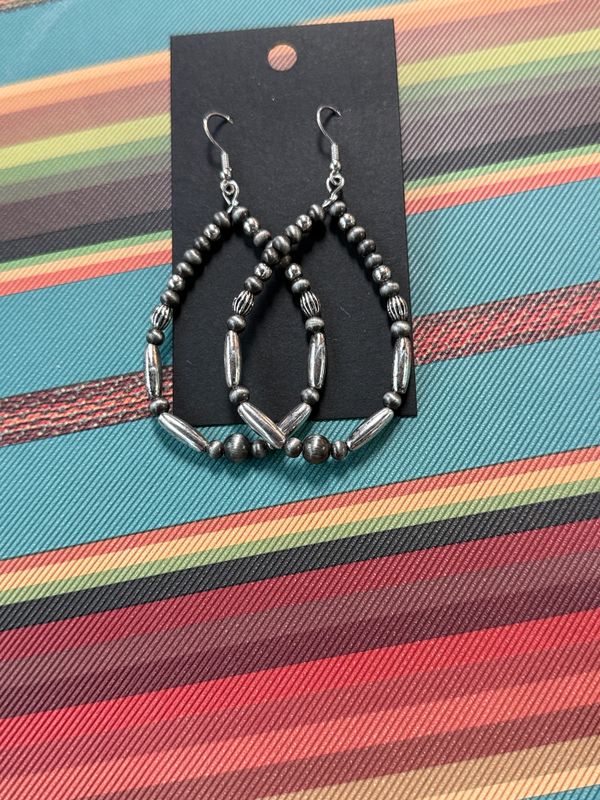 Silver Bead Oval Earrings