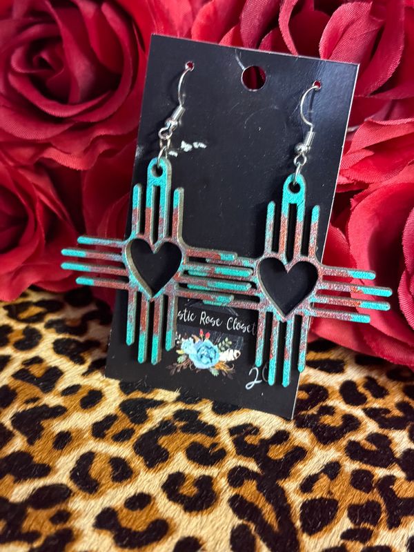 2&quot; Zia Heart Teal Copper Earrings