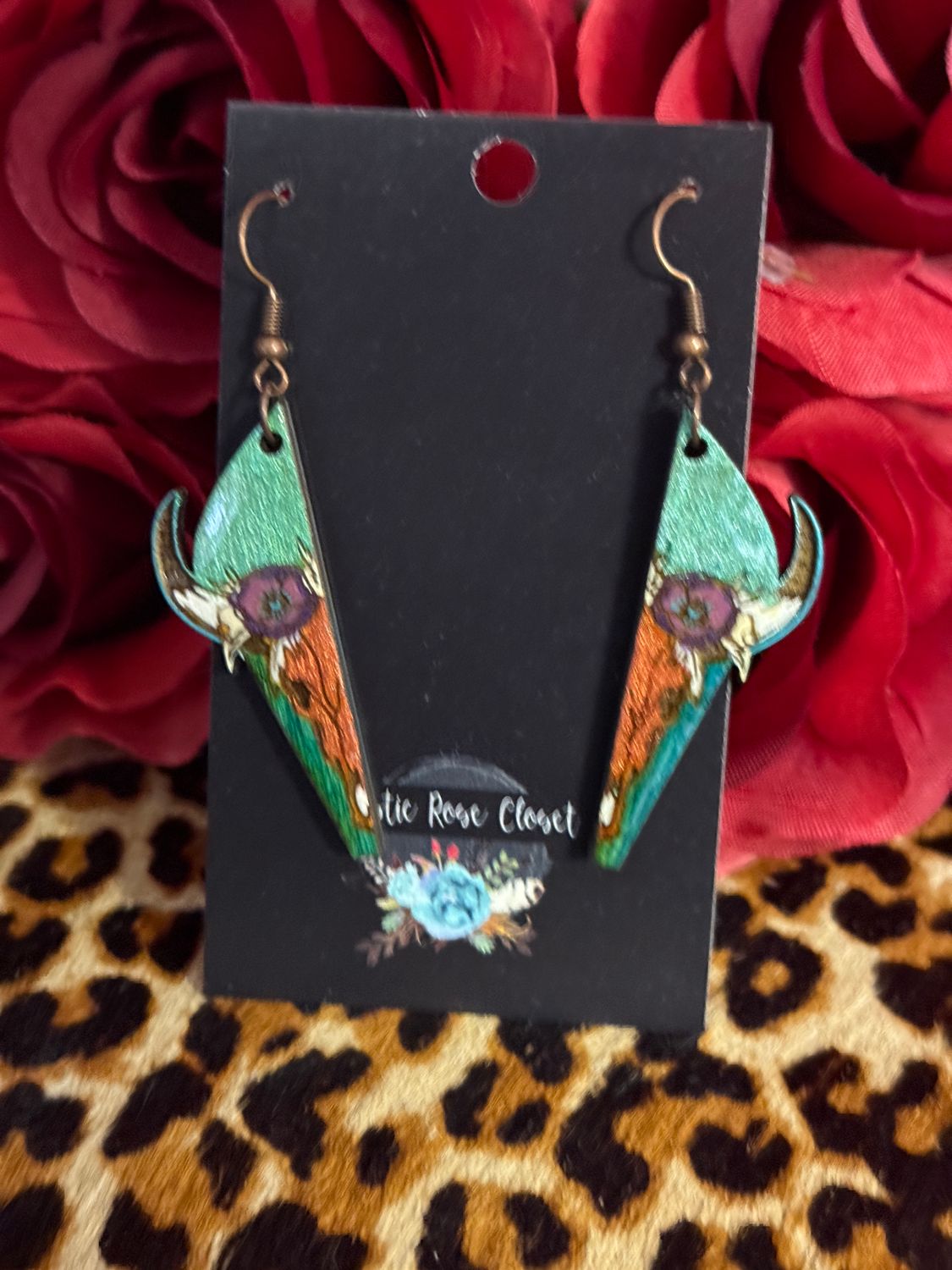 Copper Steer Skull Earrings