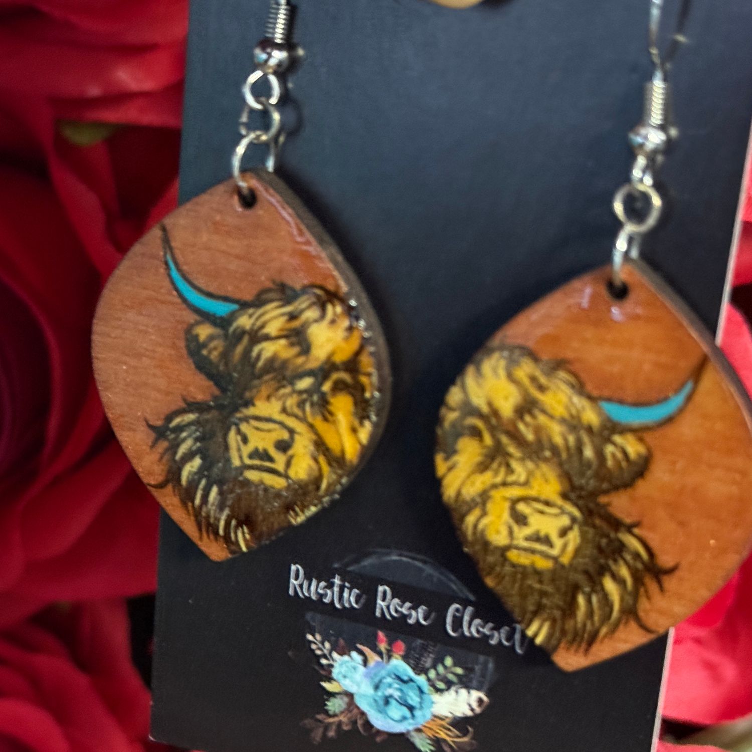 Copper Cow Wood Earrings