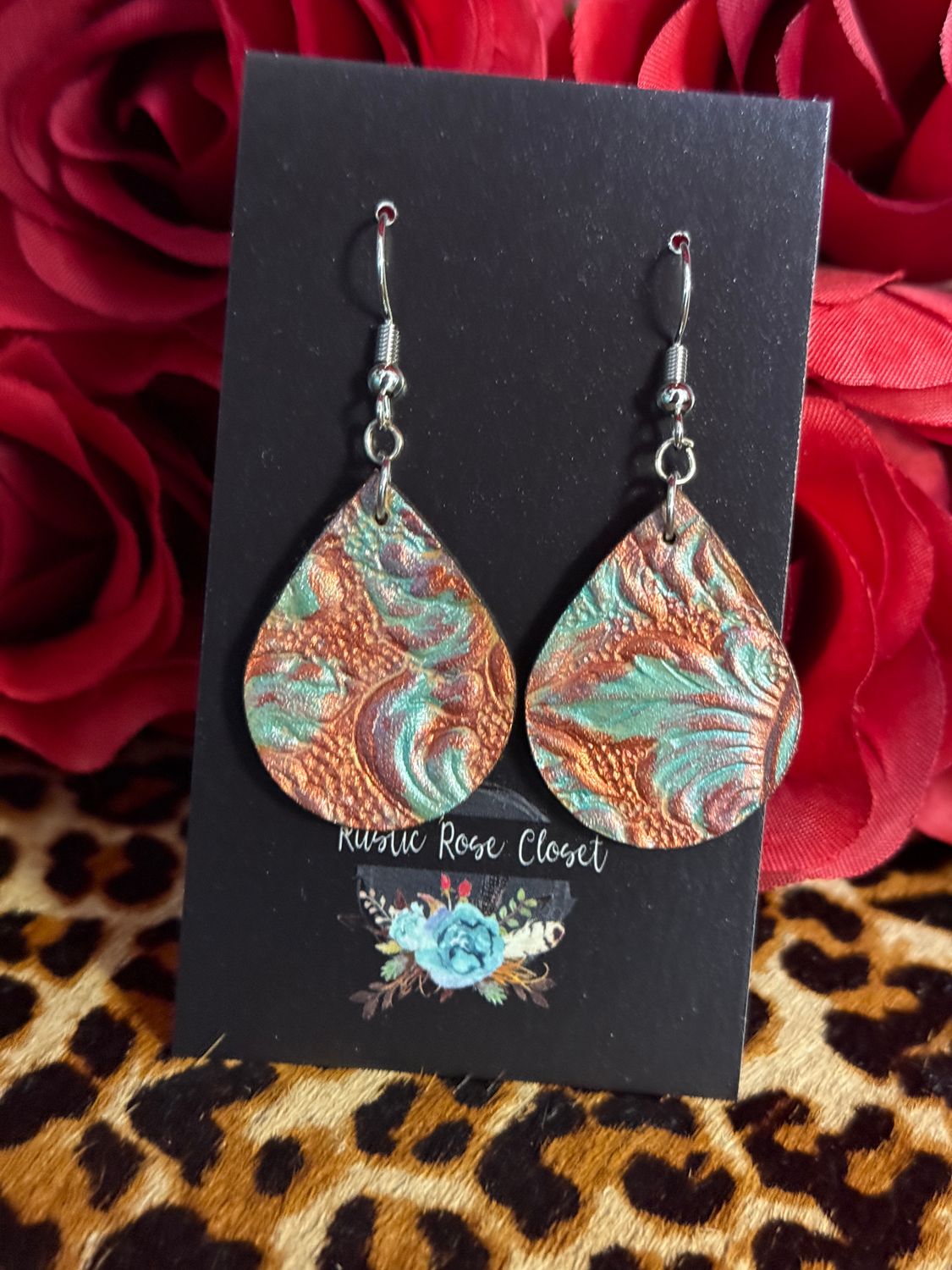Patina Tooled Leather Earrings
